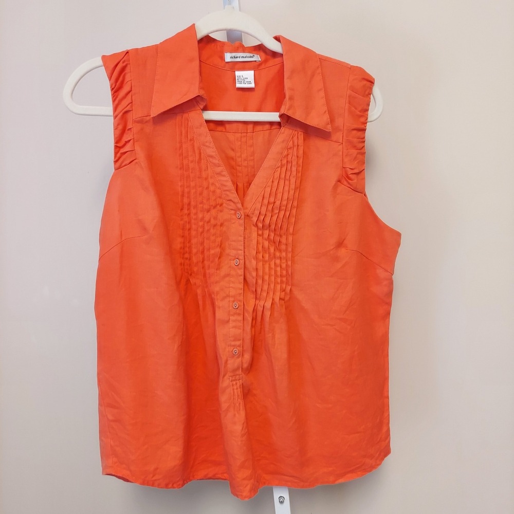 Richard Malcolm  100% Linen Sleeveless Pintuck Top Large Popover Coastal Beach